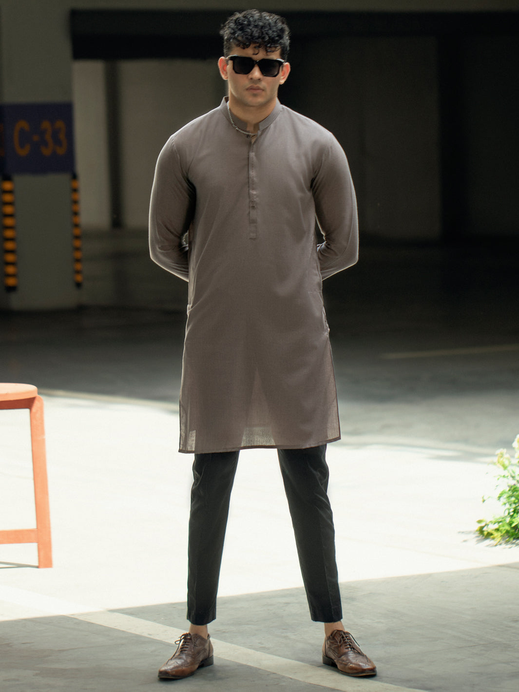 Brown Blended Kurta - AL-K-1089