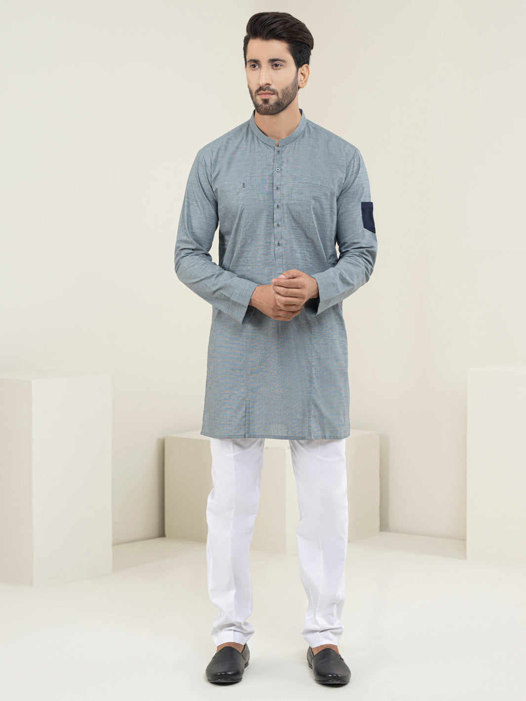 Grey Blended Kurta - AL-K-1128