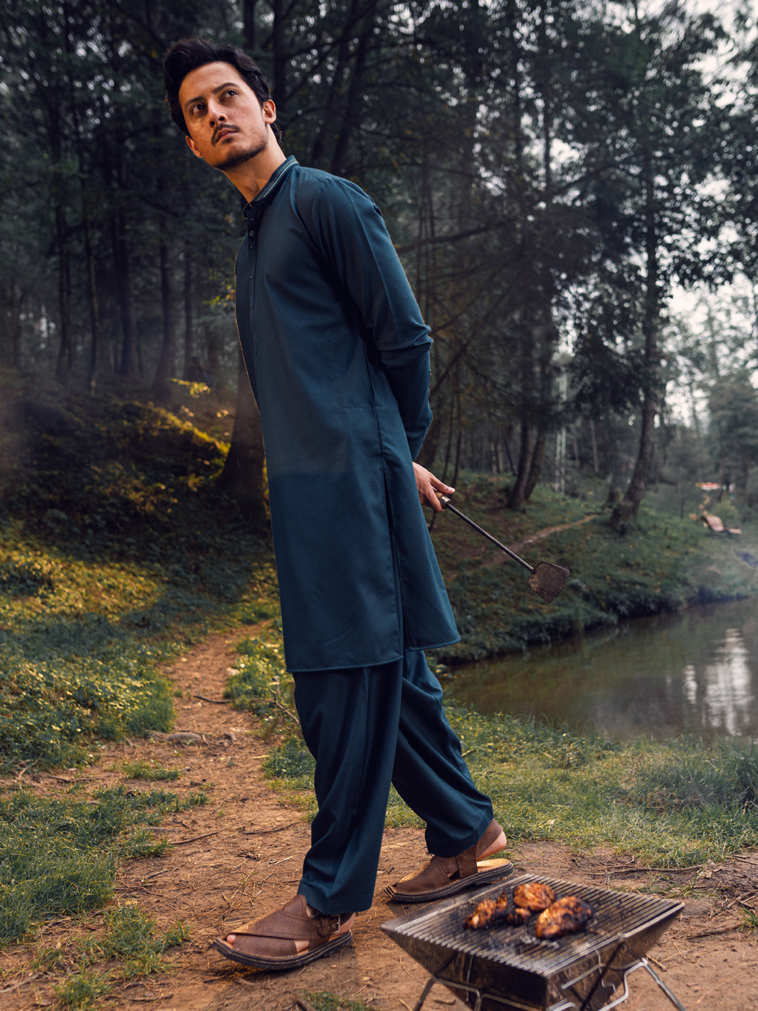 Teal Blended Kameez Shalwar - AL-KS-2938