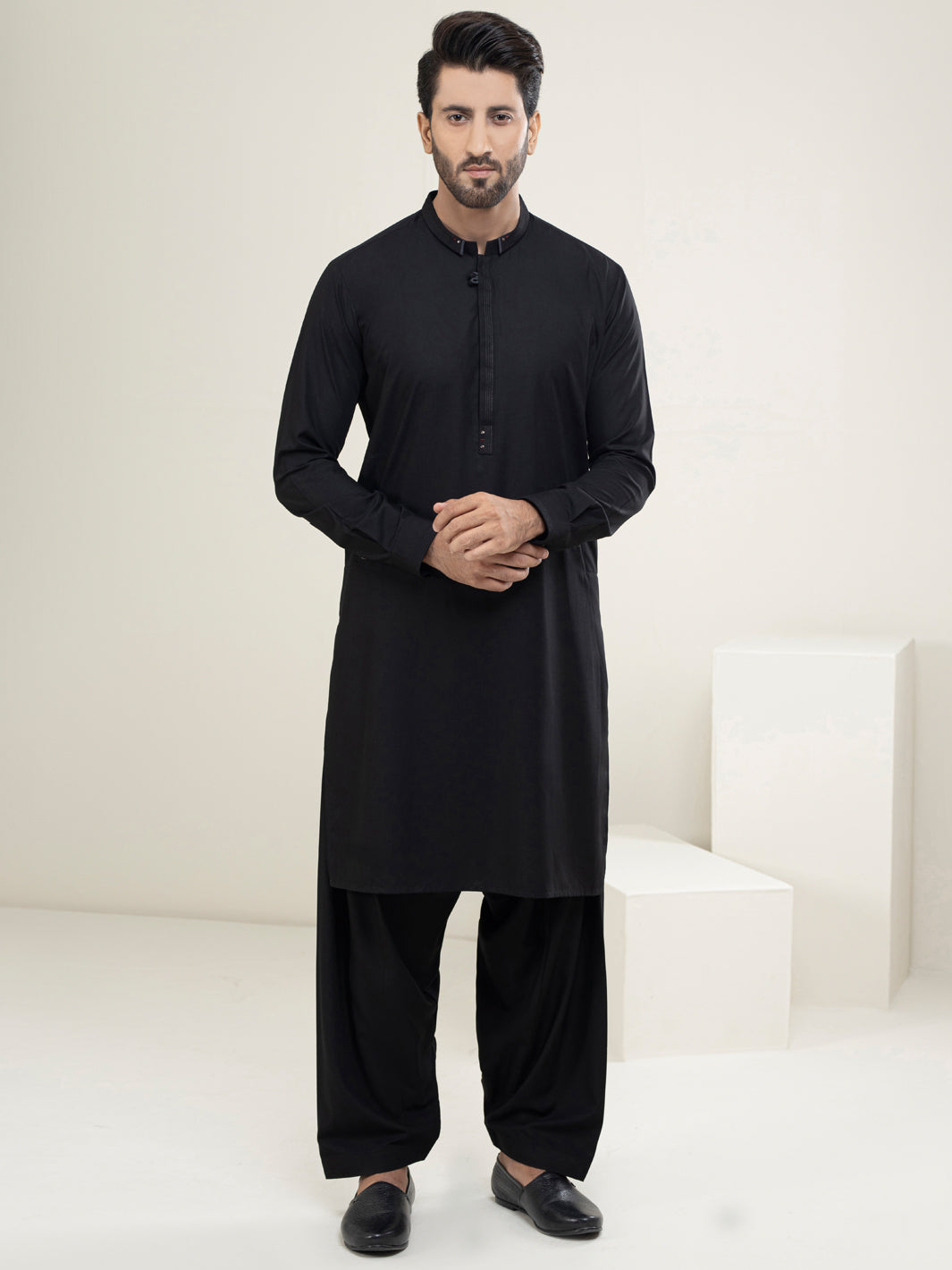 Black Blended Kameez Shalwar - AL-KS-2954B