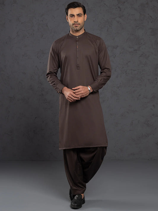 Brown Plain Kameez Shalwar - ALET-KS-1015-R3