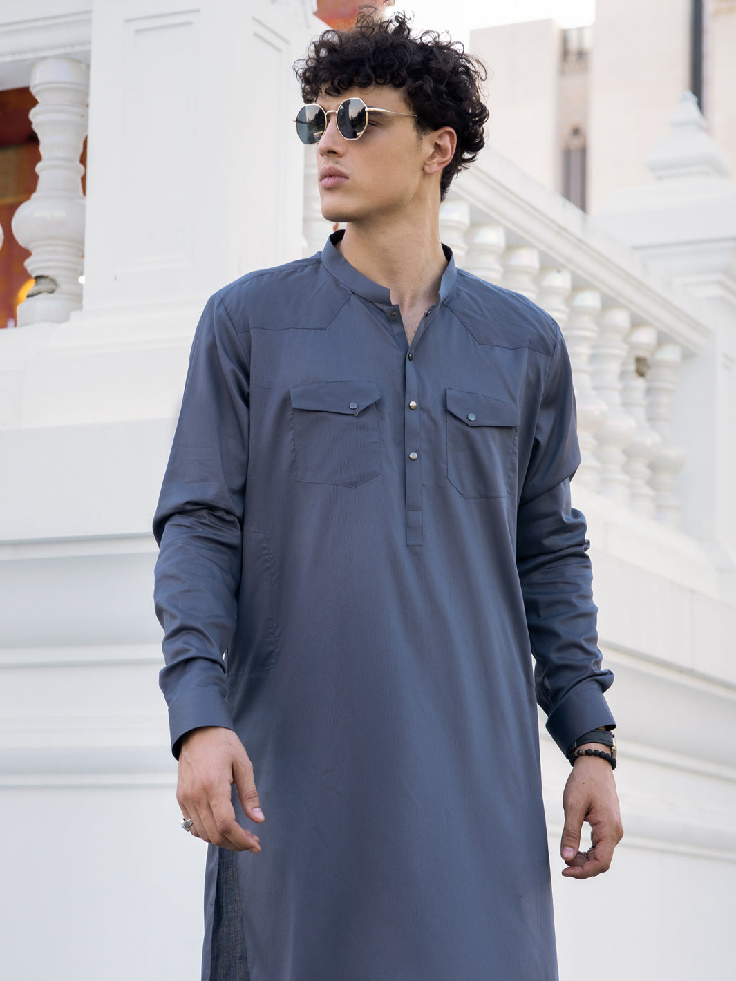 Grey Cotton Kameez Shalwar - AL-KS-3038A - Almirah Online