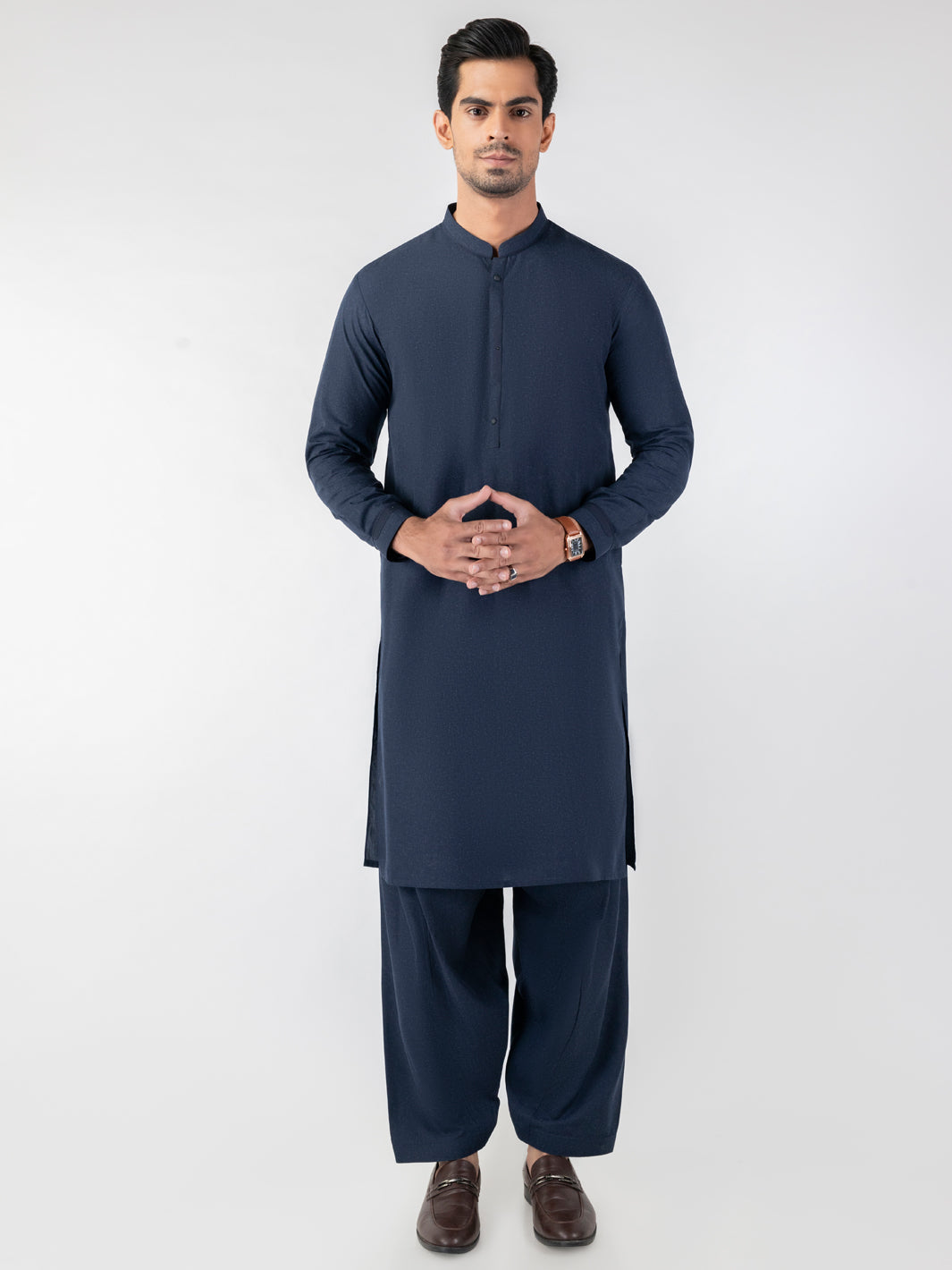 Navy Blue Blended Kameez Shalwar - AL-KS-3194