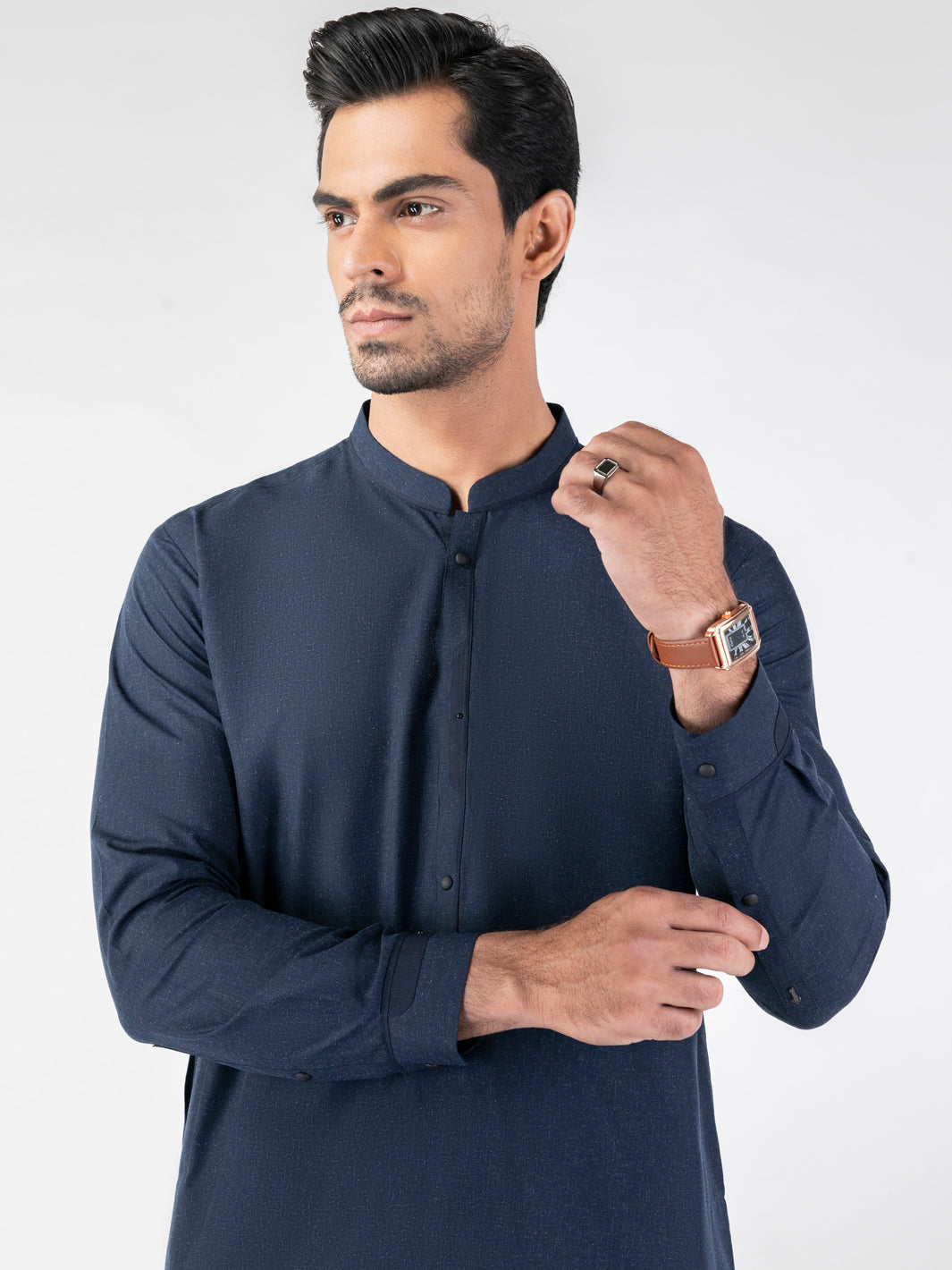 Navy Blue Blended Kameez Shalwar - AL-KS-3194