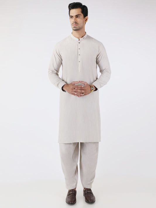 Light Grey Blended Kameez Shalwar - AL-KS-3196