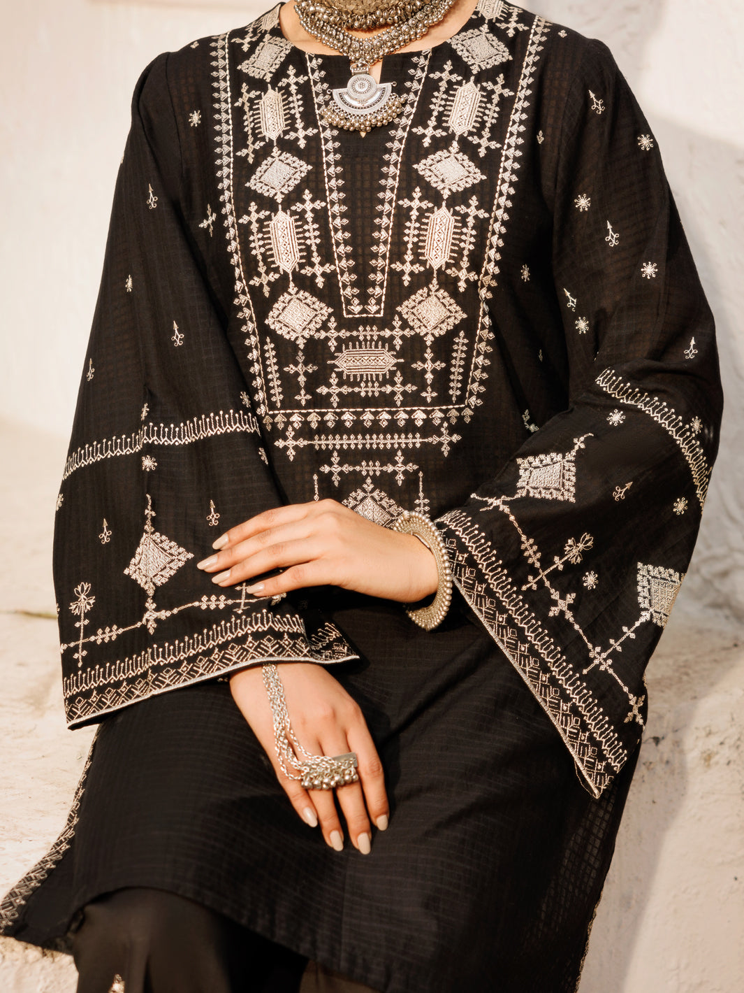 Black Square Dobby 2Pc Stitched - AL-2PS-LKS-1050