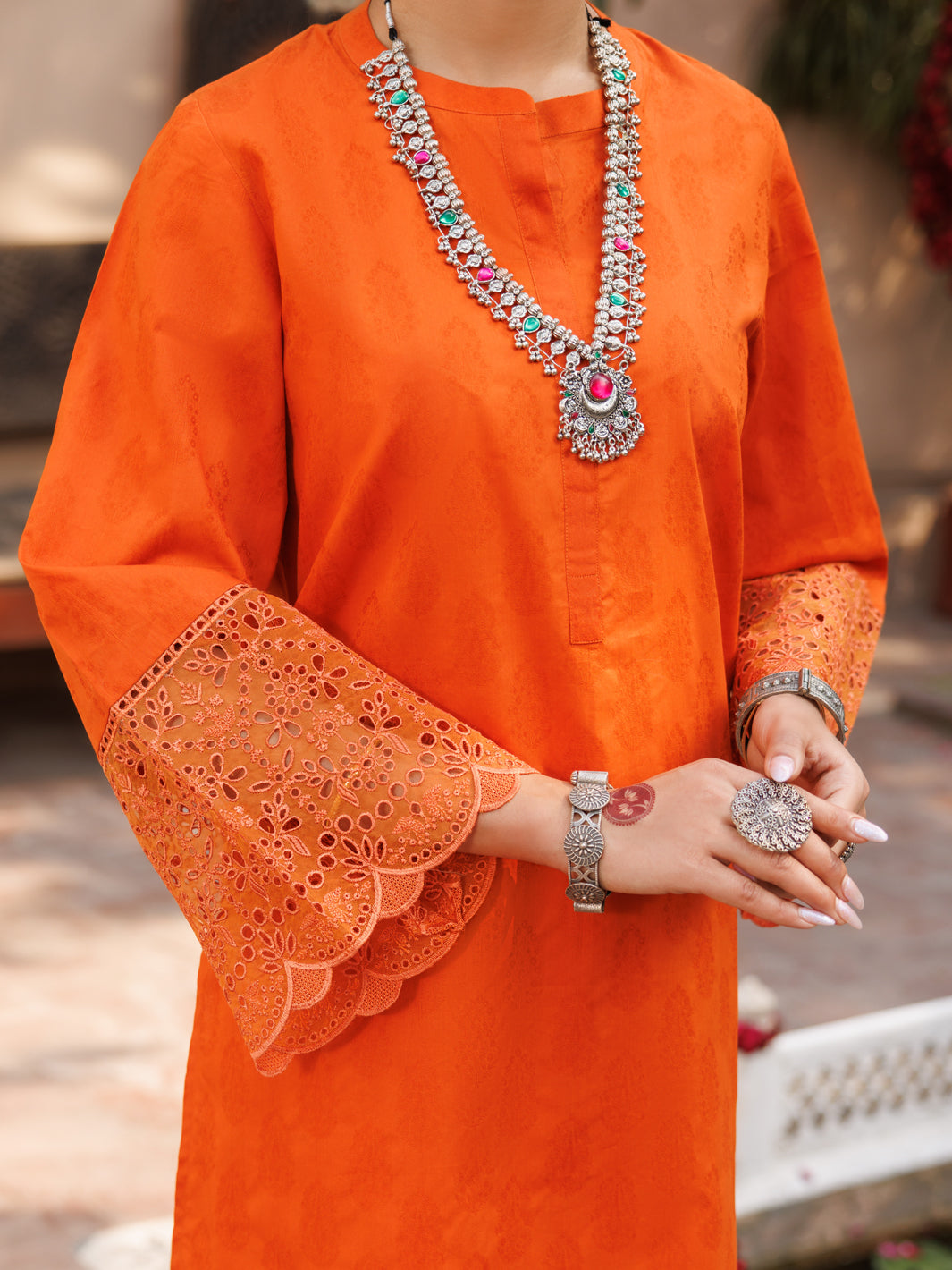 Orange Self Jacquard 2Pc Stitched - AL-2PS-LKS-1052