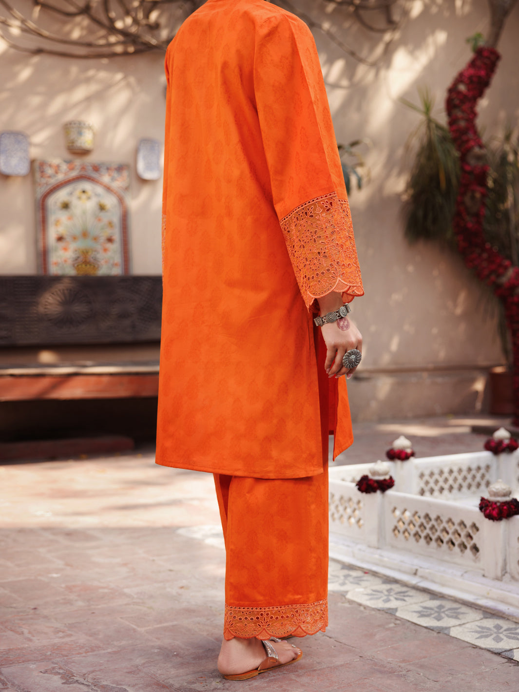 Orange Self Jacquard 2Pc Stitched - AL-2PS-LKS-1052