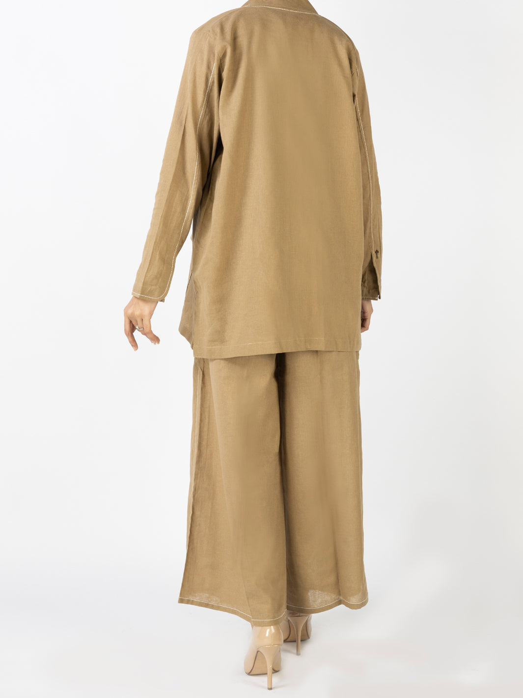 Khaki Charmeuse 2 Piece Stitched - AL-2PS-LKS-908