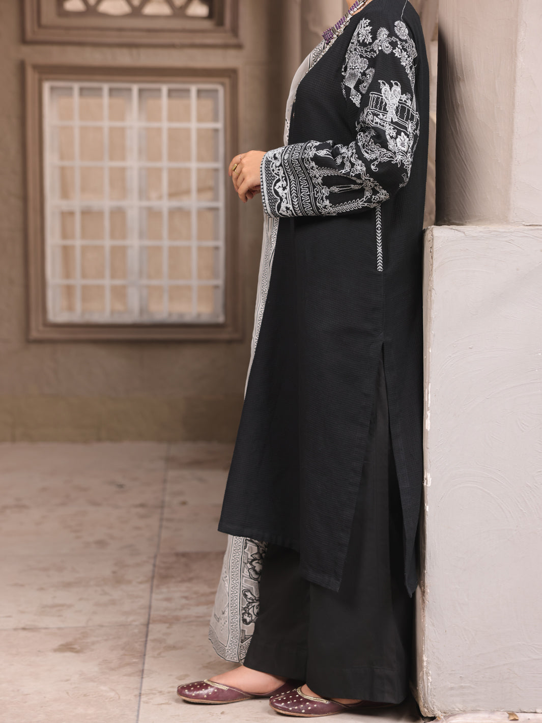Black Dobby 3Pc Unstitched - ALP-3PS-1635
