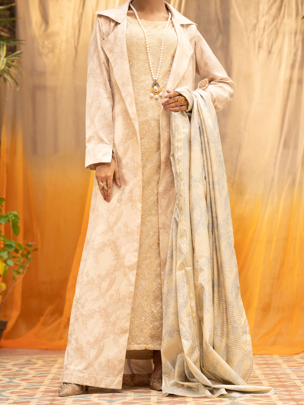 Beige Dobby Formal 2 Piece Stitched - AL-LS-LKD-420
