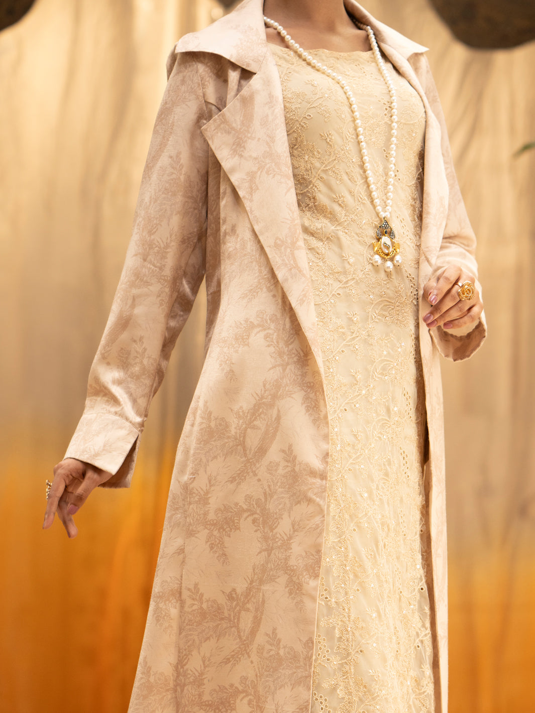 Beige Dobby Formal 2 Piece Stitched - AL-LS-LKD-420