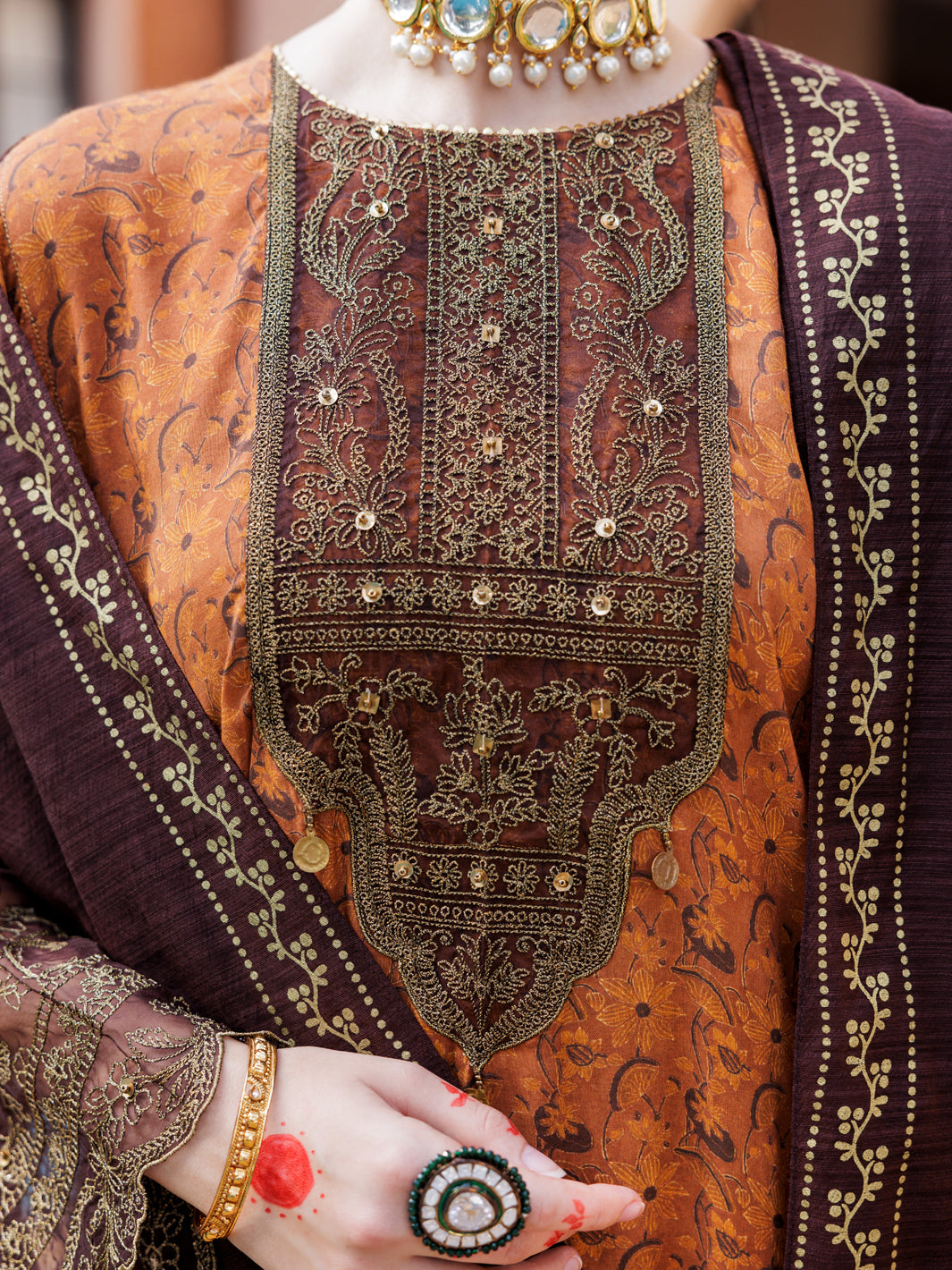 Brown Maple Silk 3 Piece Formal Stitched - AL-3PS-LS-434 - Almirah Online