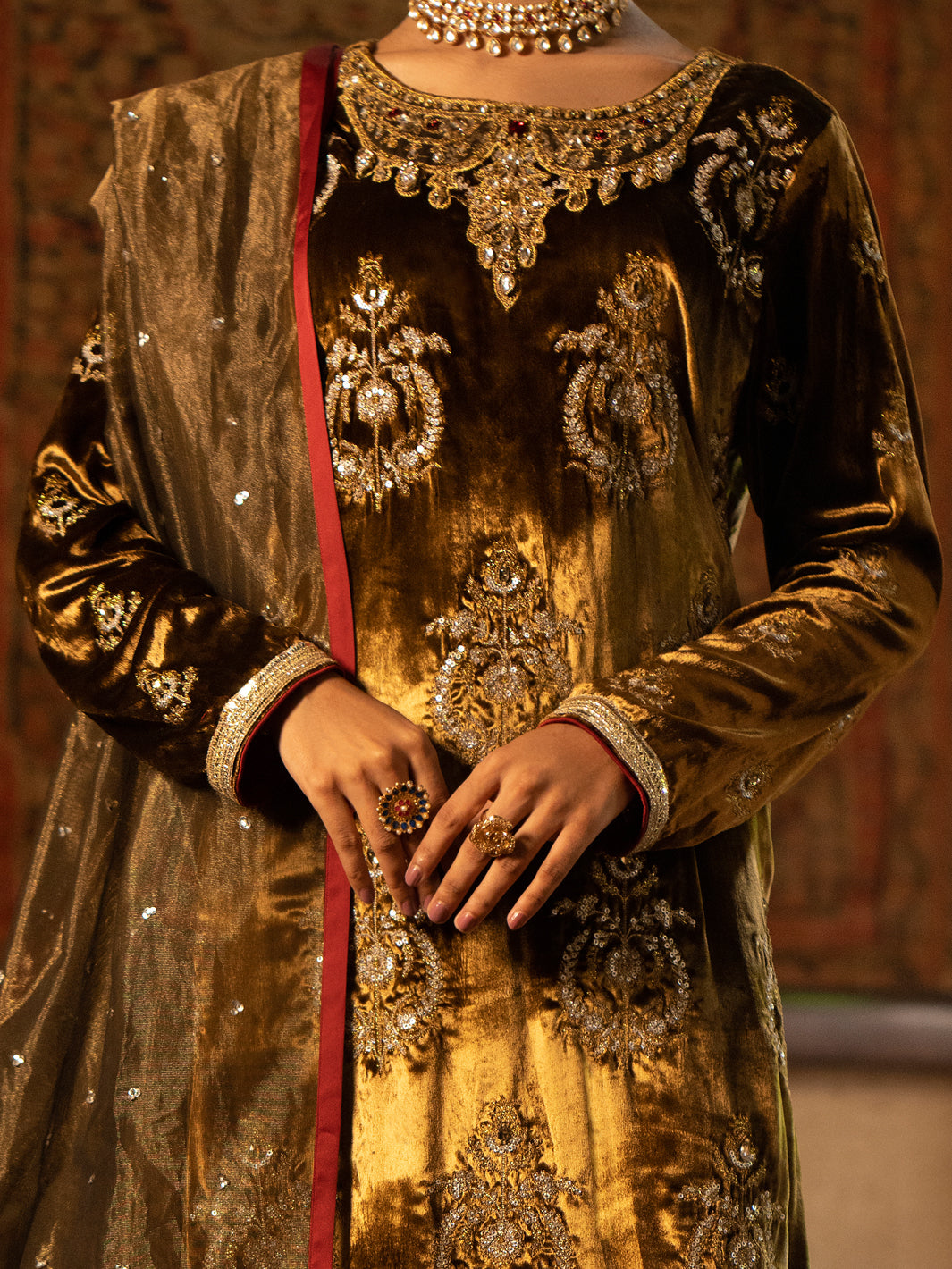 Brown Velvet 3Pc Formal Unstitched - AL-3PS-LS-UN-443B