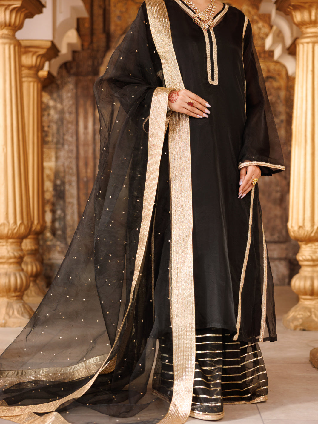 Black Organza Formal 3Pc Stitched - AL-3PS-LS-528