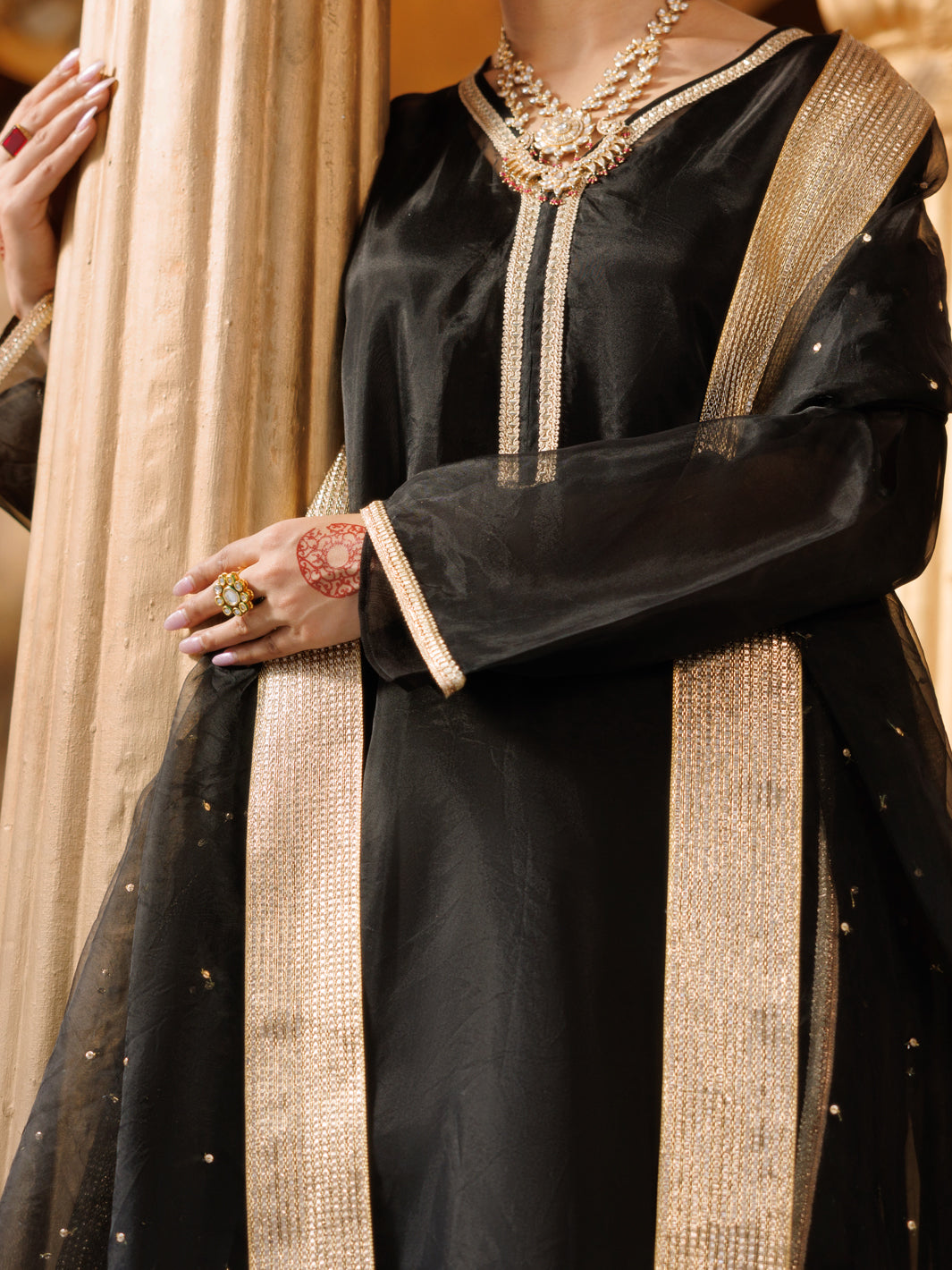 Black Organza Formal 3Pc Stitched - AL-3PS-LS-528
