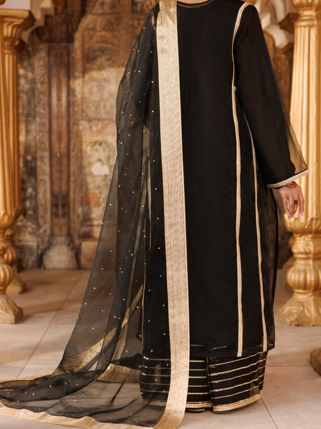 Black Organza Formal 3Pc Stitched - AL-3PS-LS-528