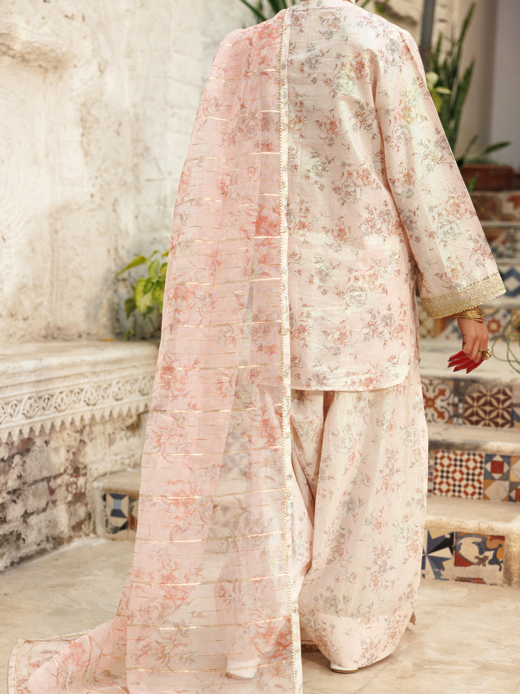 Light Pink Lurex Viscose 3Pc Stitched - AL-3PS-LS-542