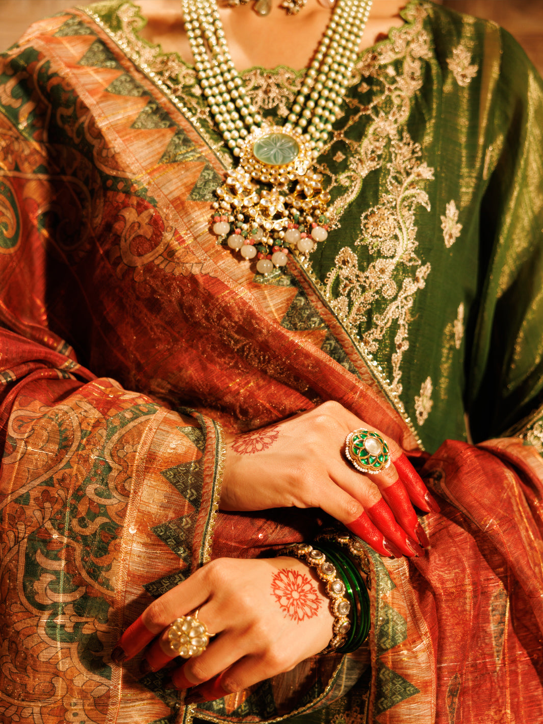 Mehendi Green Mesuri Net Formal 3Pc Stitched - AL-3PS-LS-550