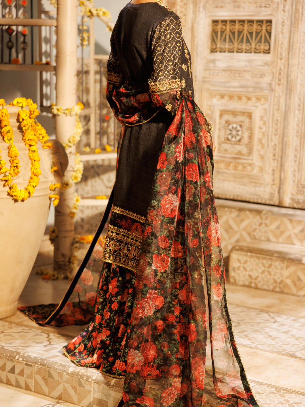 Black Mesuri Net Formal 3Pc Stitched - AL-3PS-LS-551