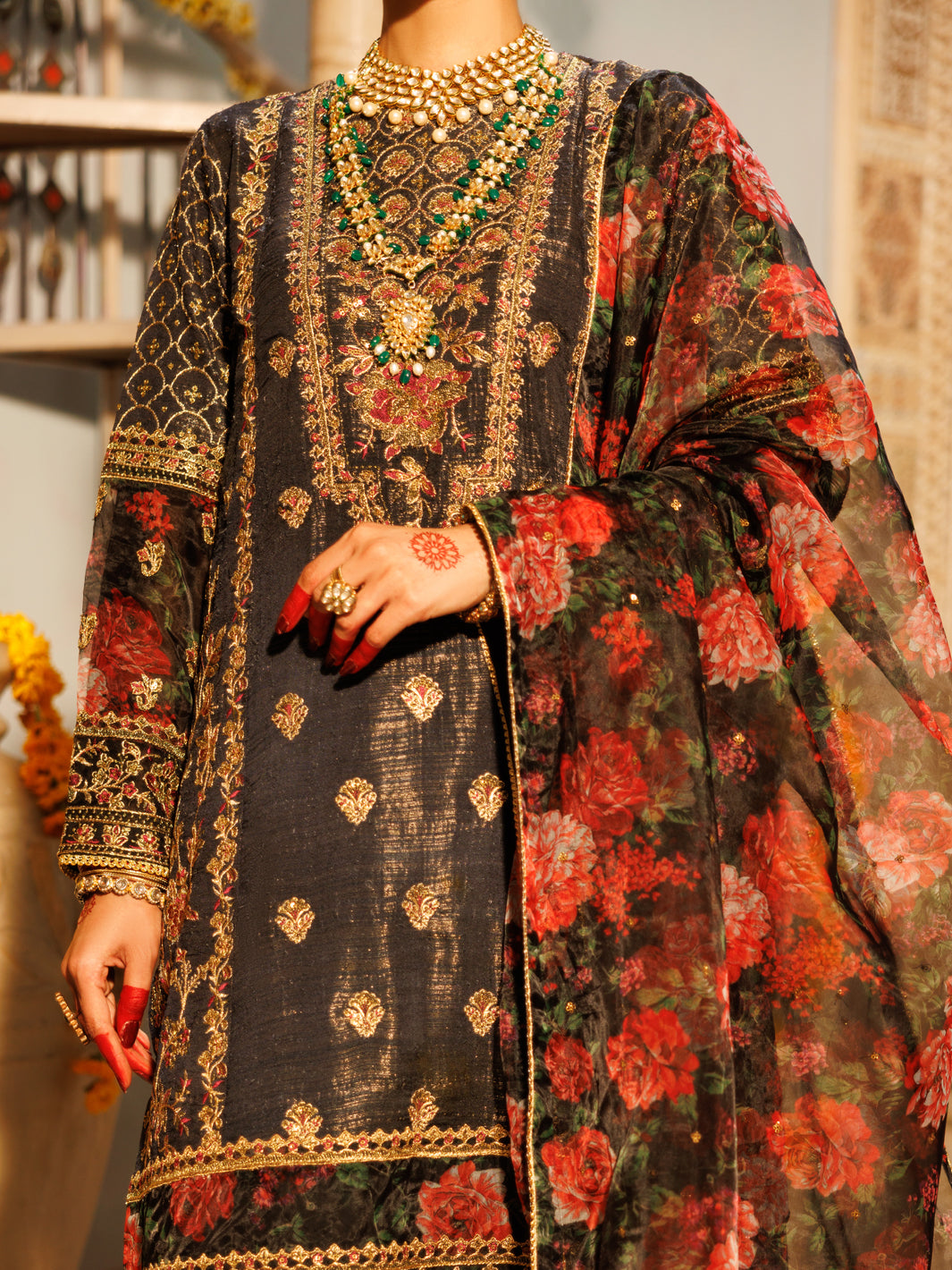 Black Mesuri Net Formal 3Pc Stitched - AL-3PS-LS-551