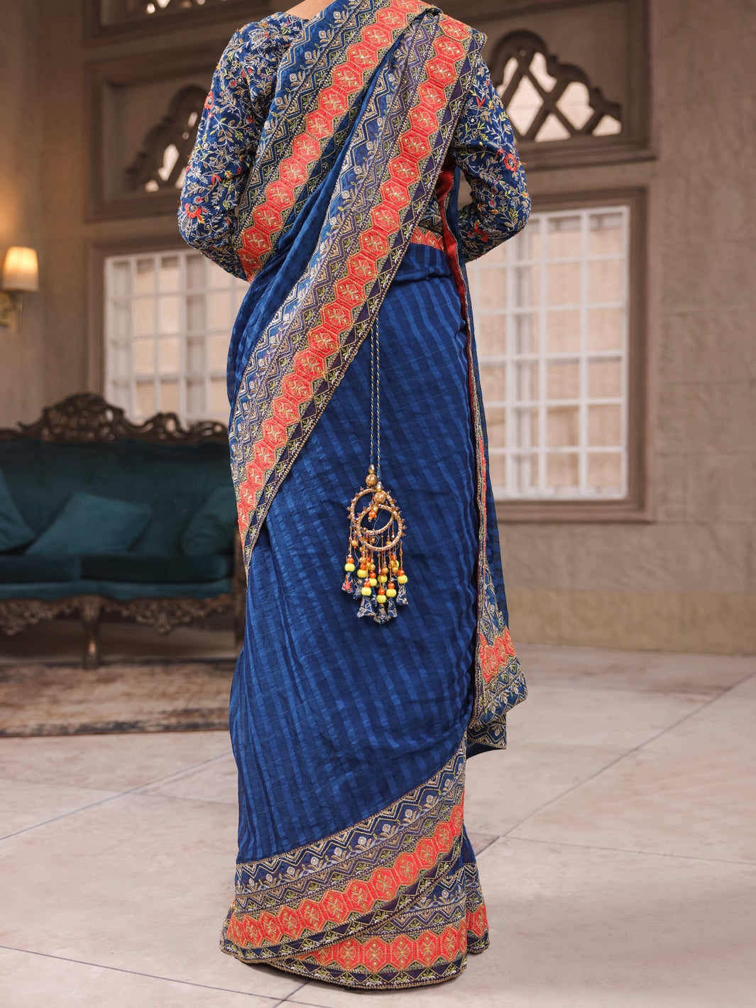 Blue Khaddi Net Saree Unstitched - AL-3PS-LS-SR-UN-429