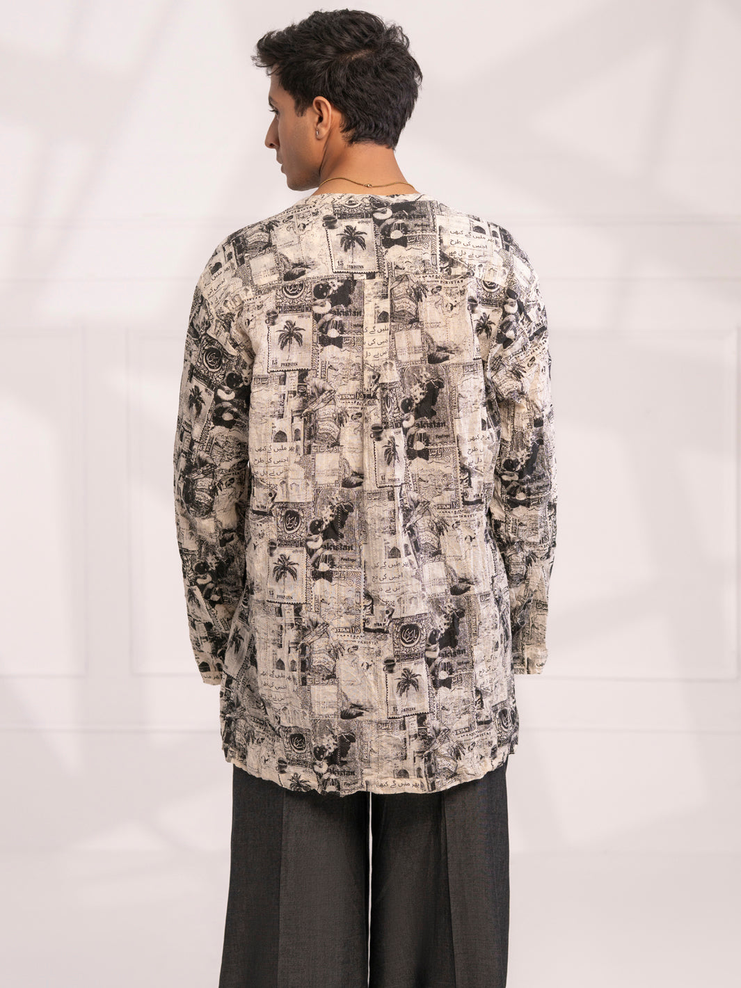 Black & White Cotton Short Kurta - AL-SK-021A
