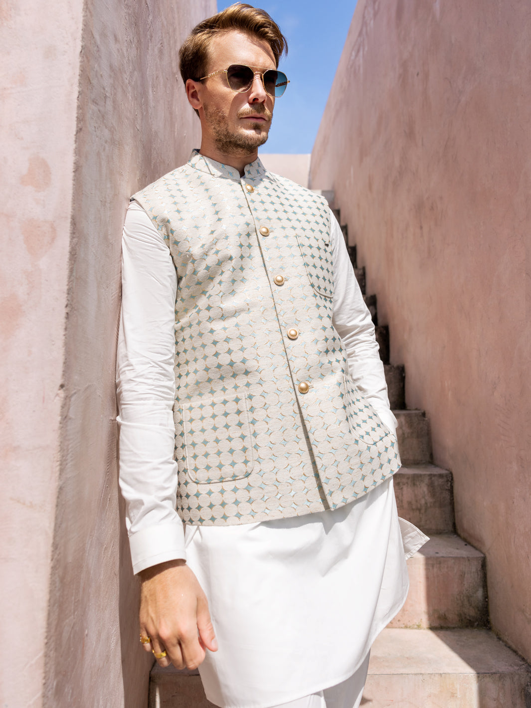 Off White Blended Waistcoat - AL-WC-528 - Almirah Online