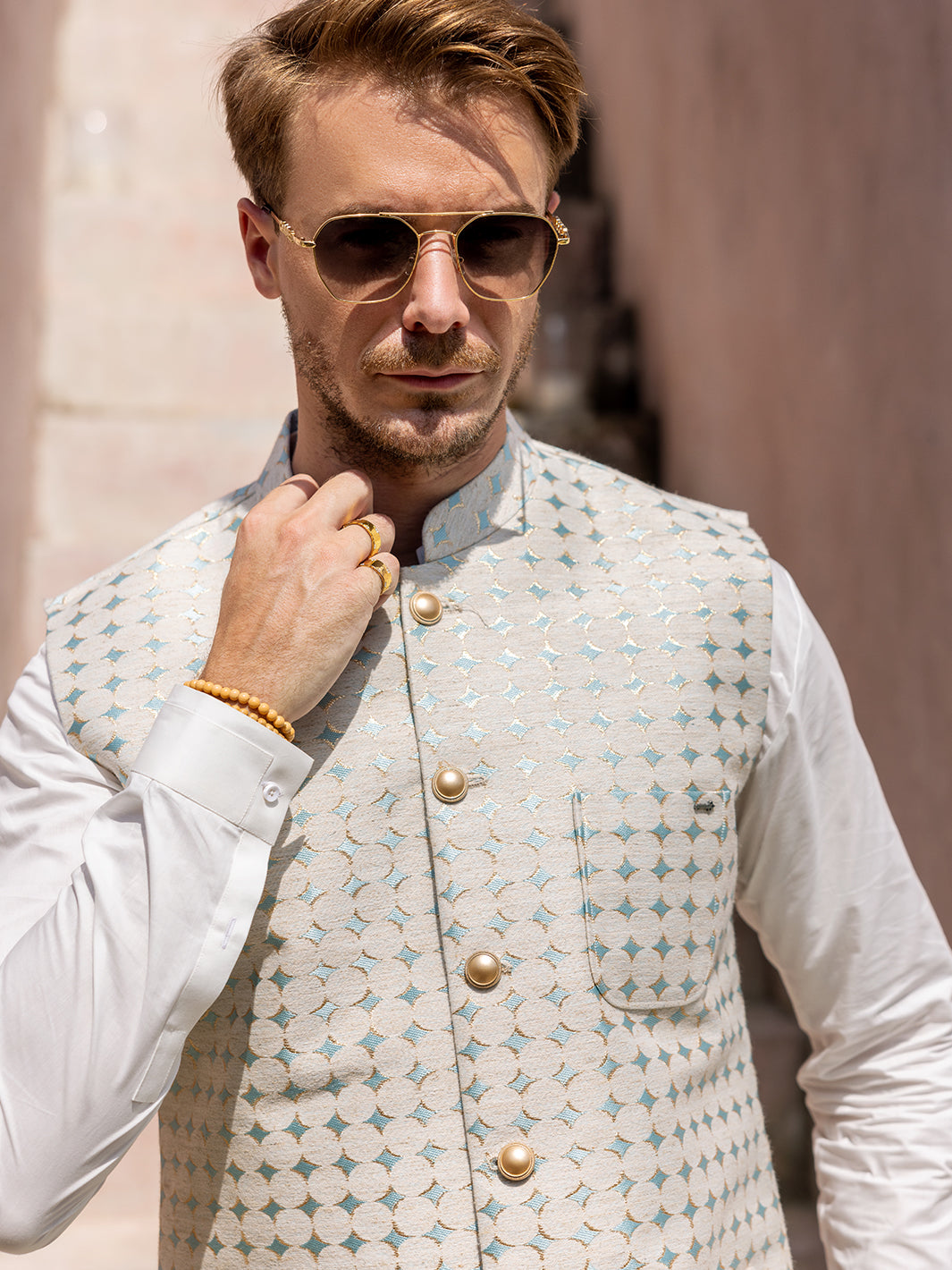 Off White Blended Waistcoat - AL-WC-528 - Almirah Online