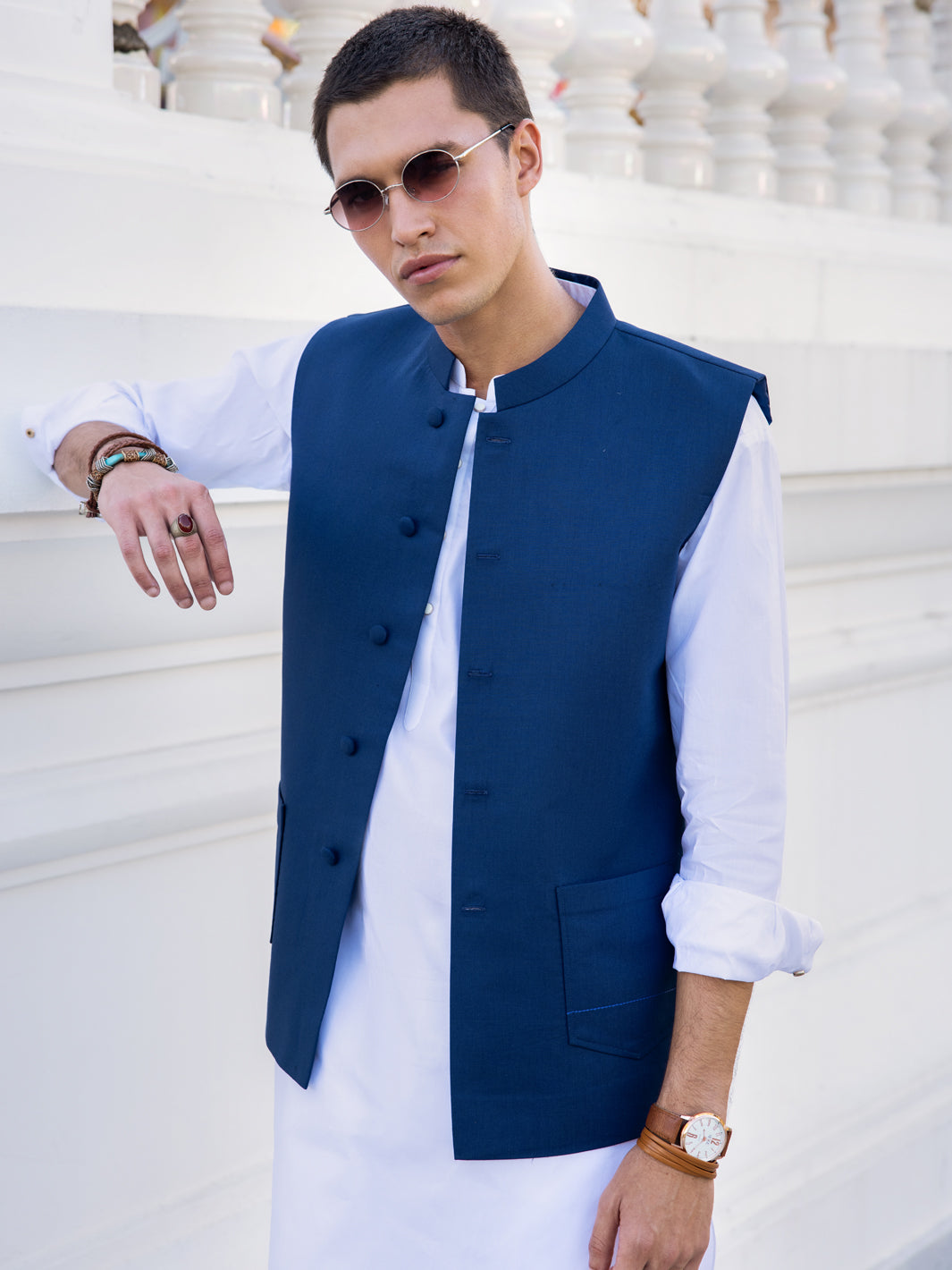 Blue Blended Waistcoat - AL-WC-535A - Almirah Online