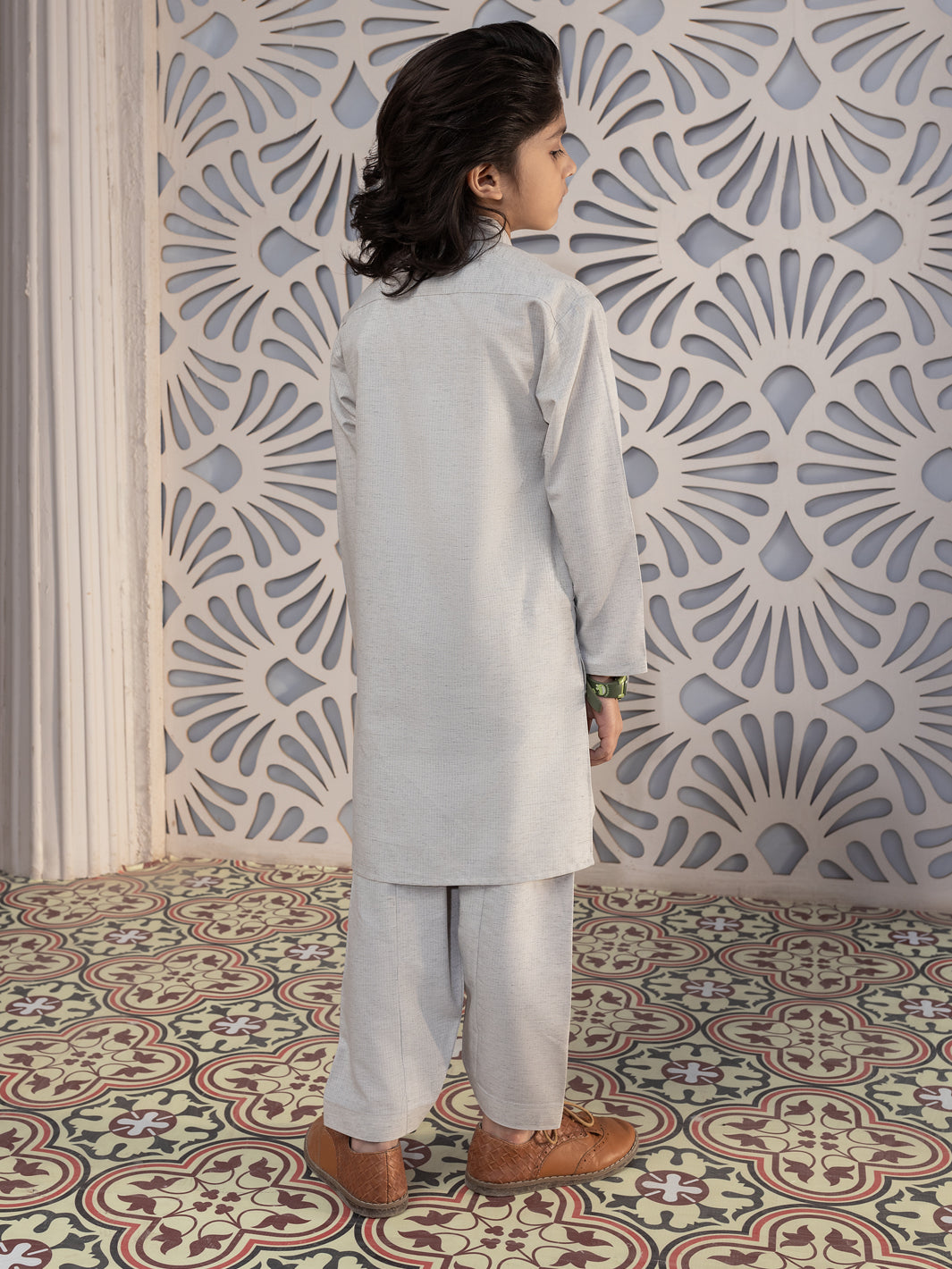 Ash Grey Blended Kameez Shalwar - ALBY-KS-004