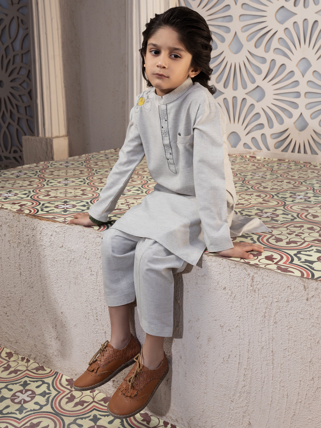 Ash Grey Blended Kameez Shalwar - ALBY-KS-004