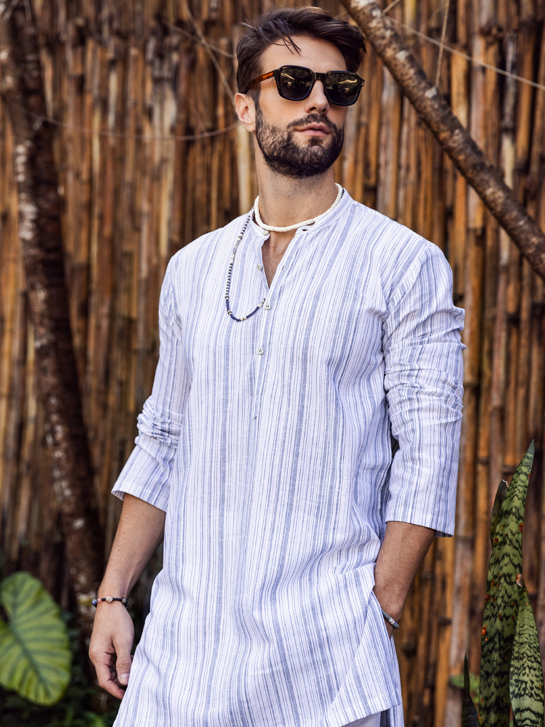 White Linen Short Kurta - ALCR-K-043
