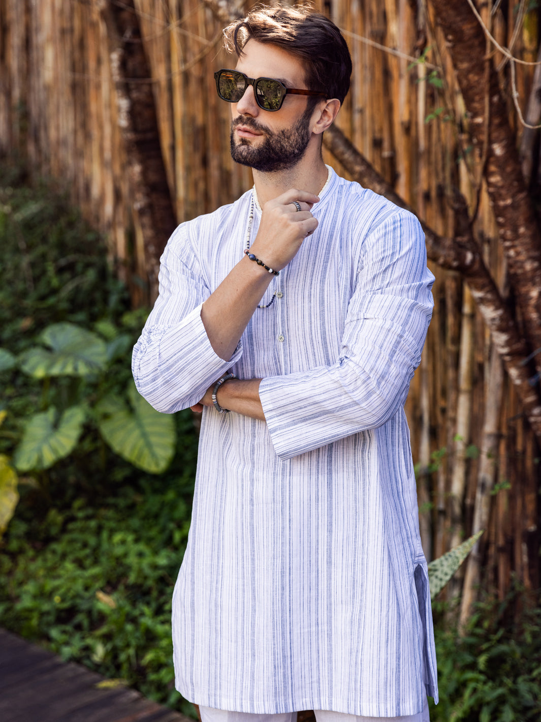 White Linen Short Kurta - ALCR-K-043