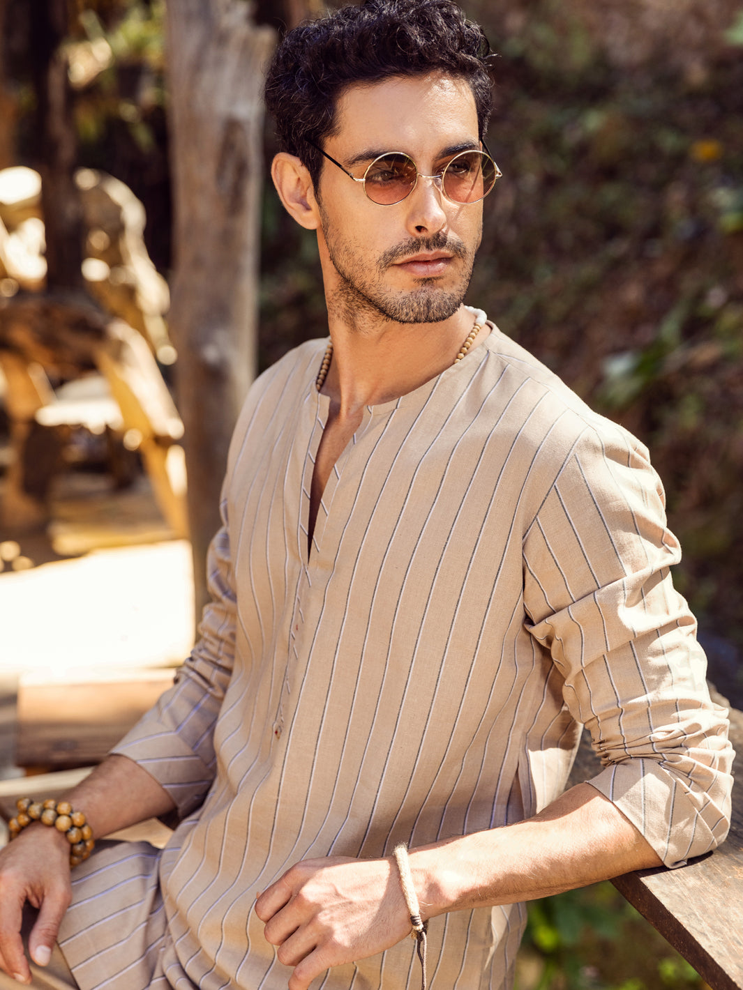 Brown Linen Short Kurta - ALCR-K-045
