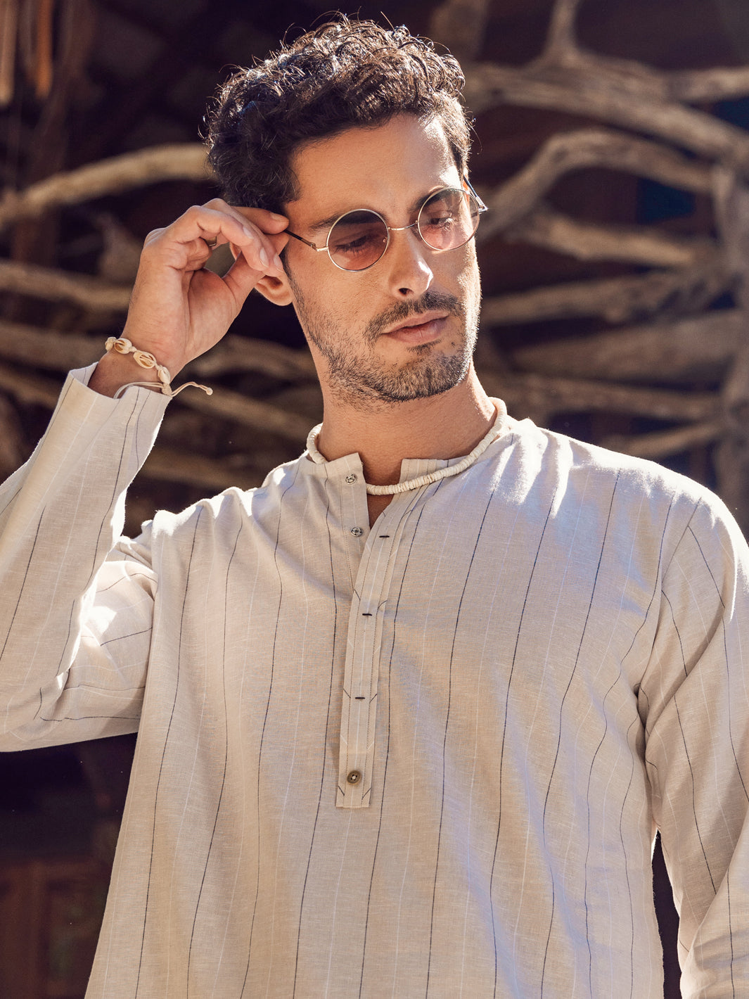 Cream Linen Short Kurta - ALCR-K-047