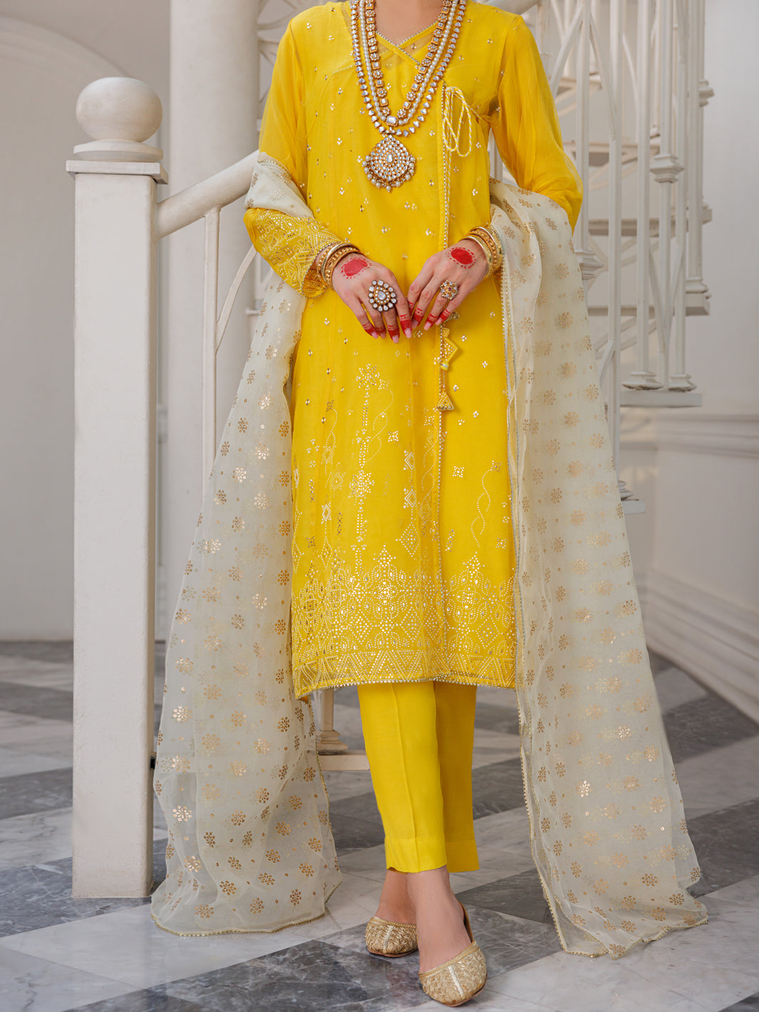 Yellow Organza 3 Piece Unstitched - ALP-3PS-1627 - Almirah Online