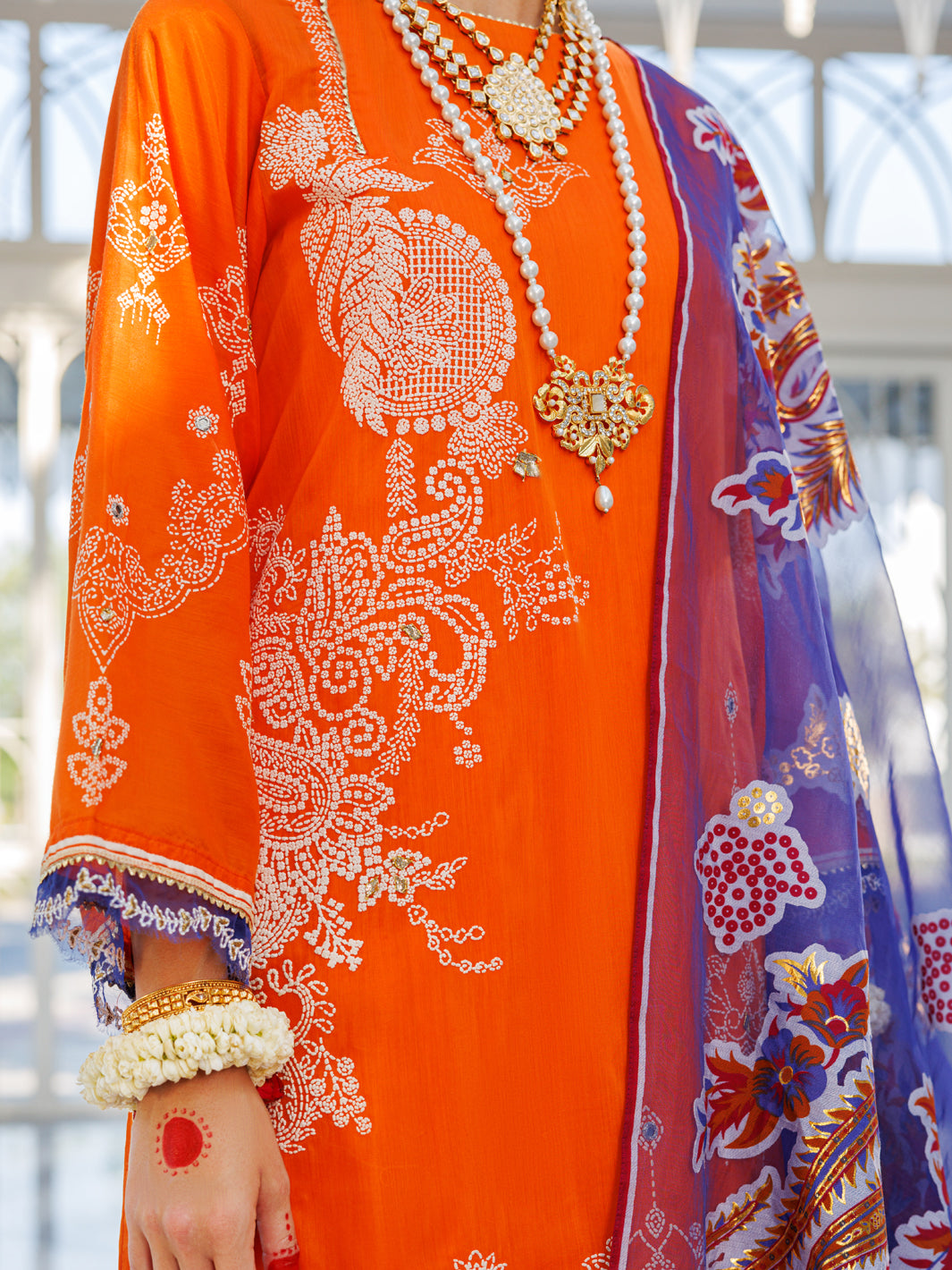 Orange Silk Foam 3 Piece Unstitched - ALP-3PS-1623 - Almirah Online