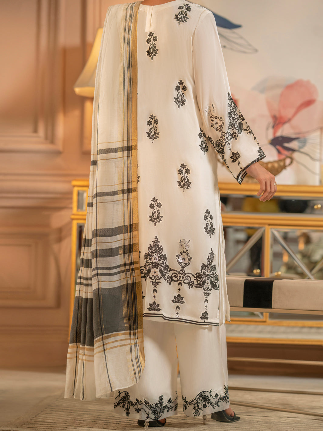 Black & White 3Pc Blended Stitched - ALP-3PS-1661