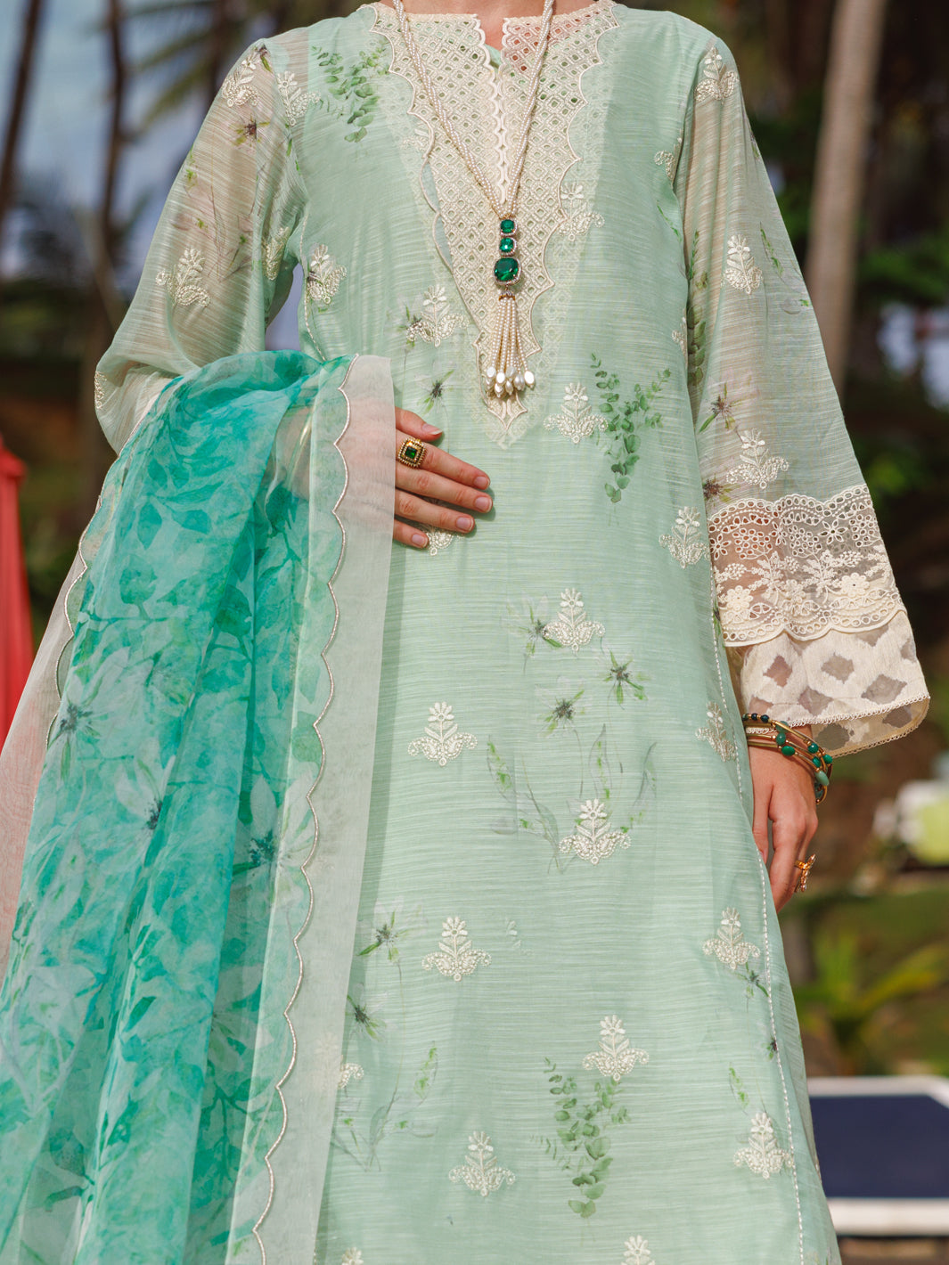 Light Green Poly-Slub 3 Piece Unstitched - ALP-3PS-1814 - Almirah Online