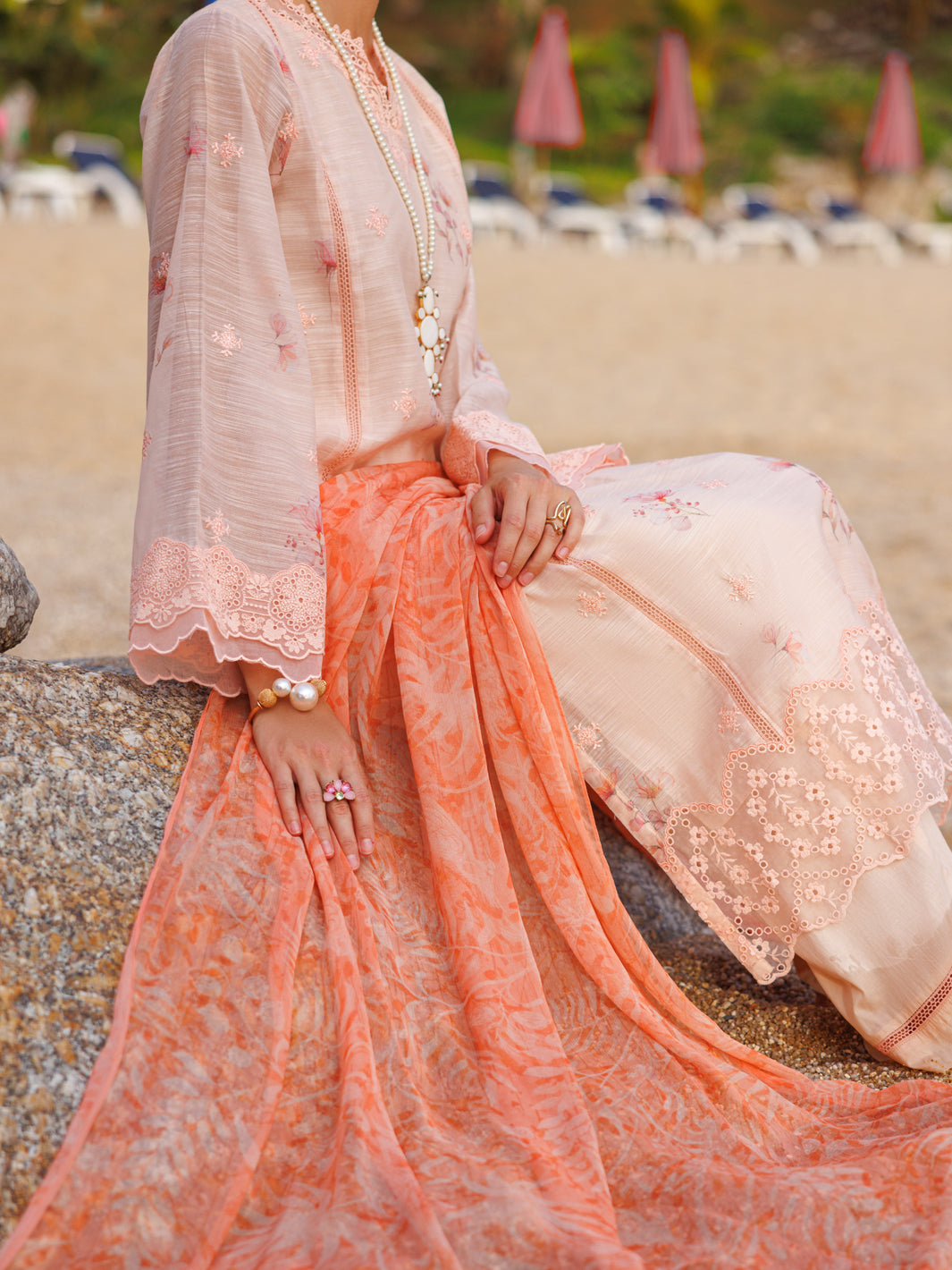 Peach Poly-Slub 3 Piece Unstitched - ALP-3PS-1815 - Almirah Online