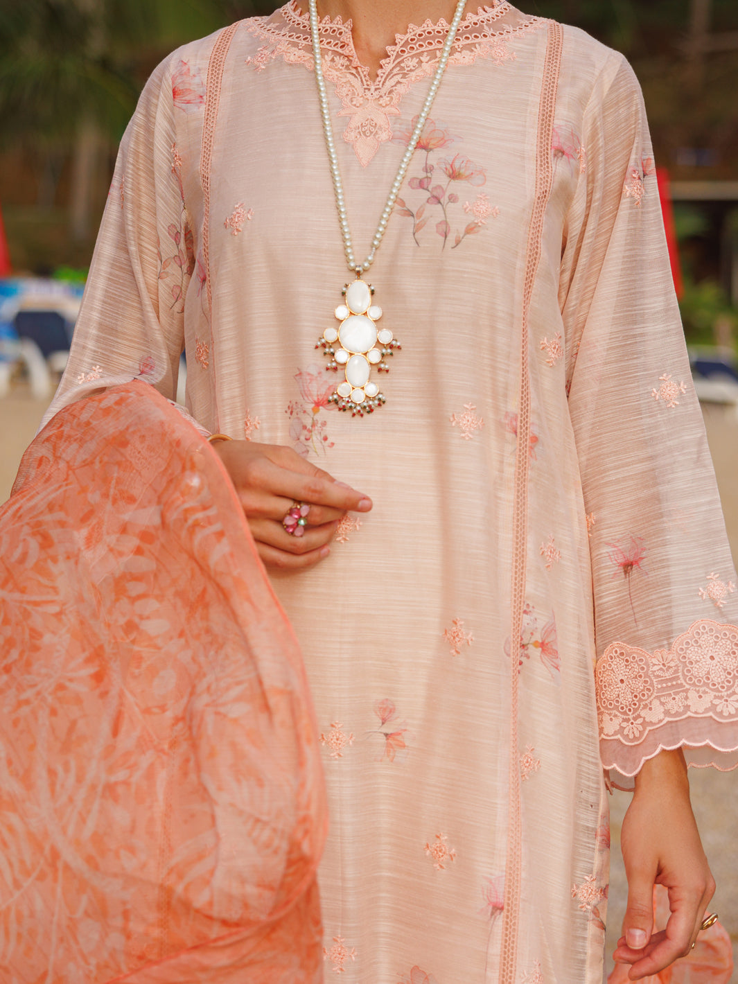 Peach Poly-Slub 3 Piece Unstitched - ALP-3PS-1815 - Almirah Online