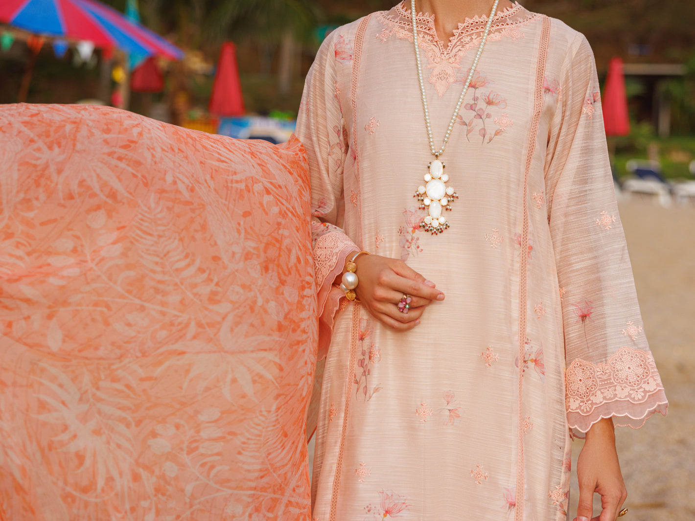 Peach Poly-Slub 3 Piece Unstitched - ALP-3PS-1815 - Almirah Online