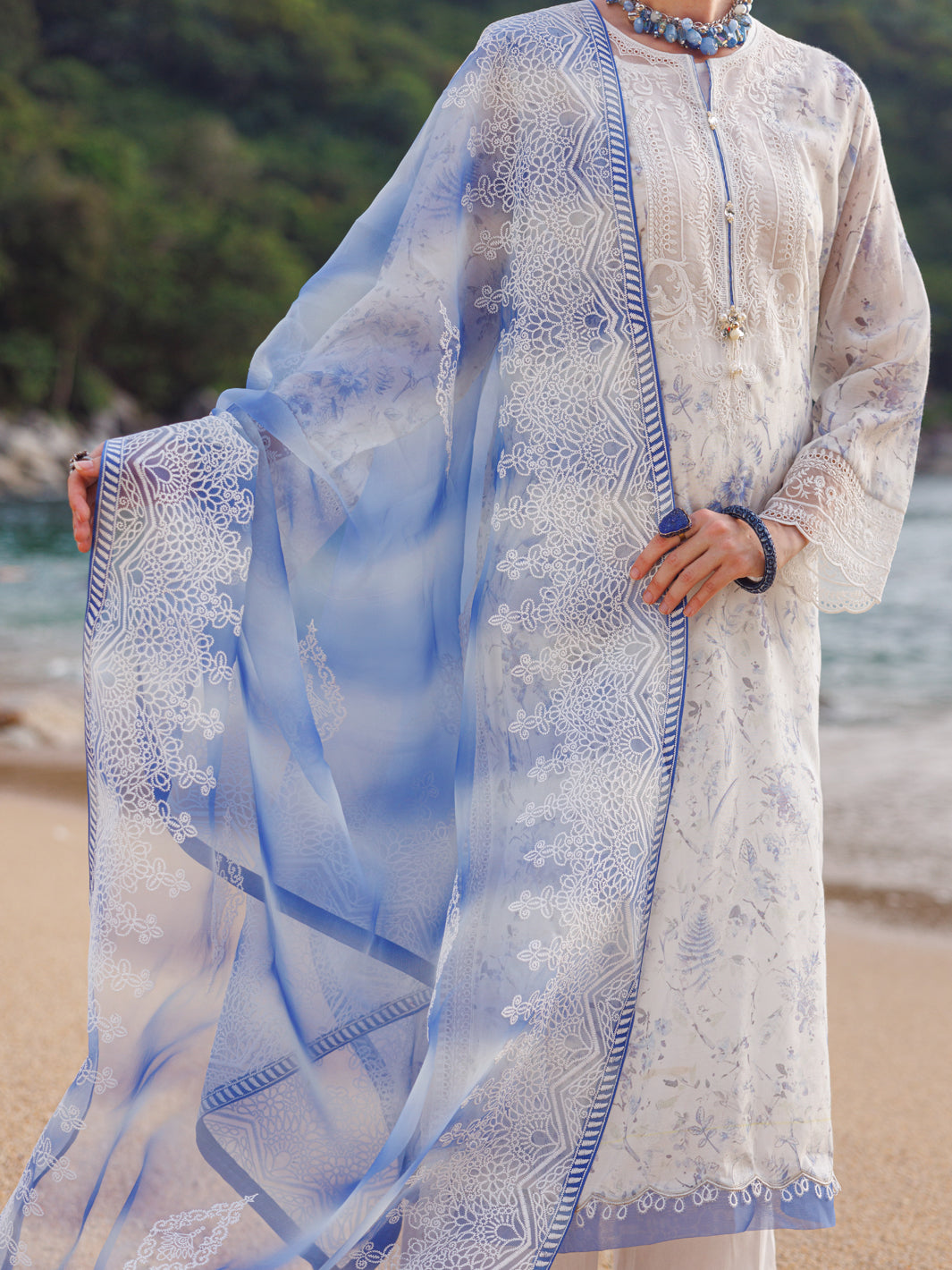 White Swiss Foil 3 Piece Unstitched - ALP-3PS-1816 - Almirah Online