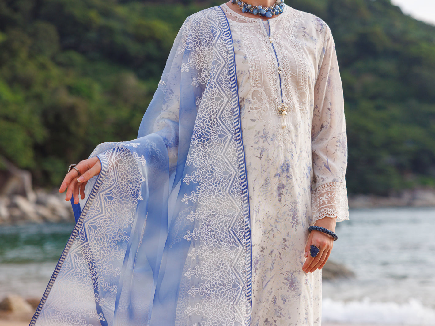 White Swiss Foil 3 Piece Unstitched - ALP-3PS-1816 - Almirah Online