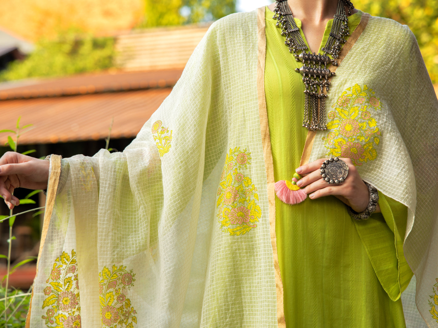 Lime Green Dobby 3 Piece Stitched - ALP-3PS-1829 - Almirah Online