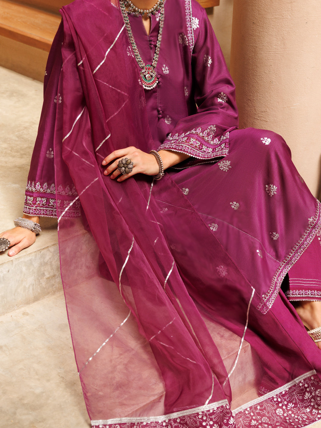 Purple Salsa Silk 3 Piece Stitched - ALP-3PS-1850 - Almirah Online