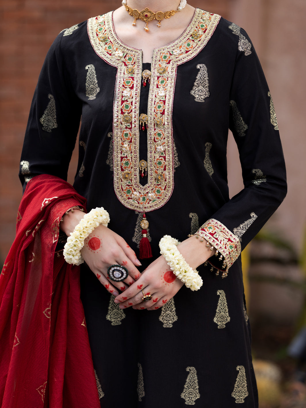 Black Cotton Jacquard 3 Piece Stitched - ALP-3PS-1857 - Almirah Online