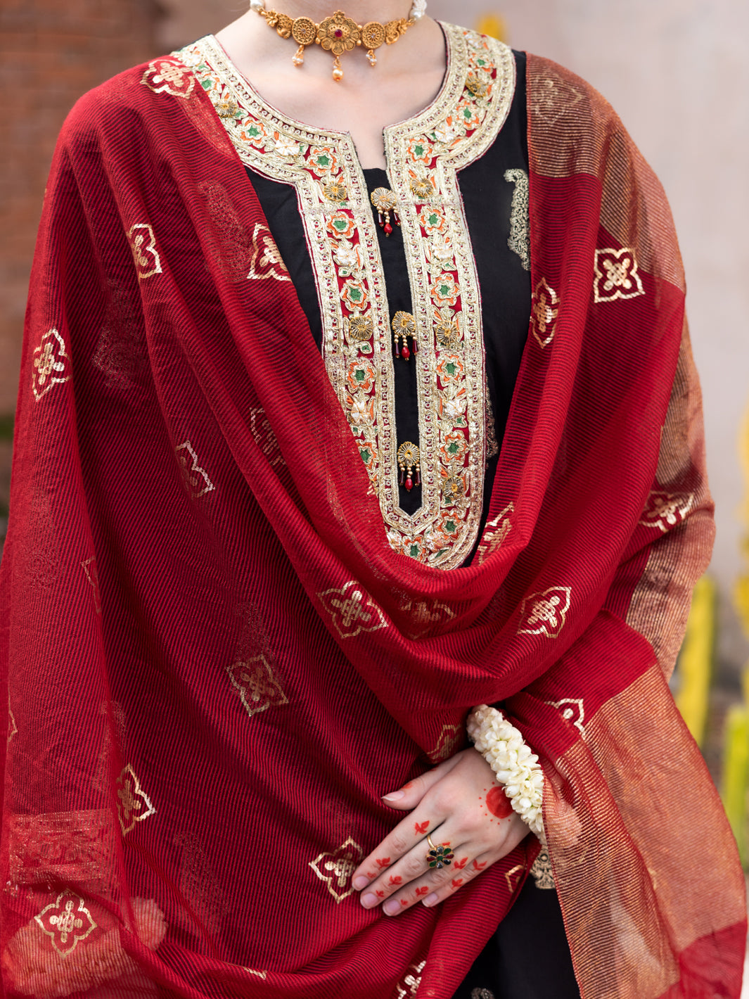 Black Cotton Jacquard 3 Piece Stitched - ALP-3PS-1857 - Almirah Online