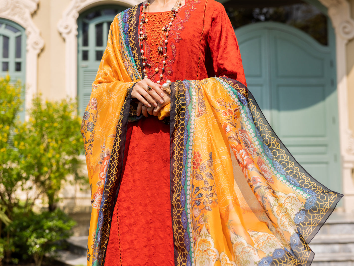 Red Jacquard 3 Piece Unstitched - ALP-3PS-1861 - Almirah Online